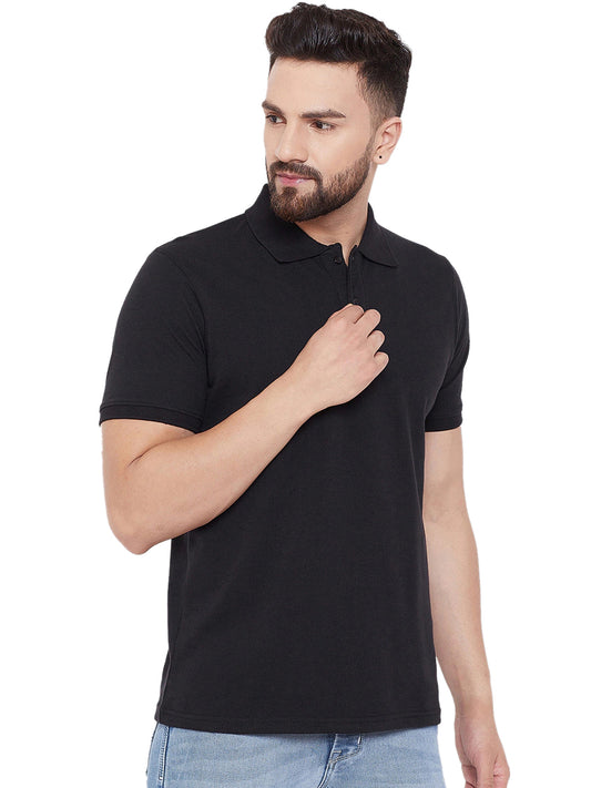 Solid Black Mens Polo T-Shirt