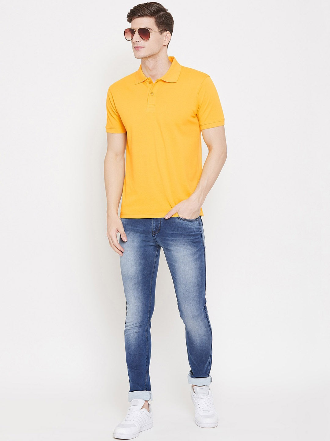 Solid Yellow Mens Polo T-Shirt