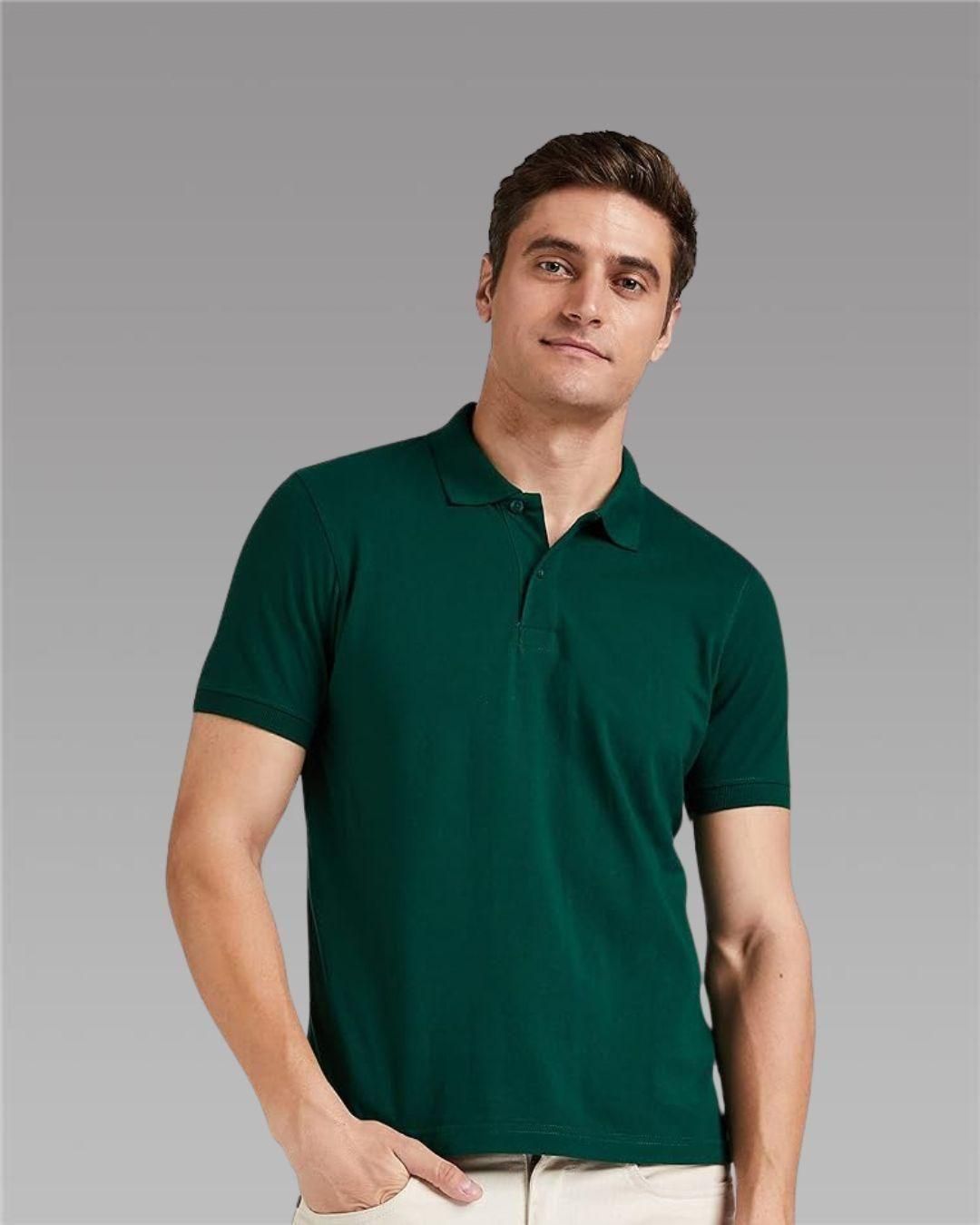 Solid Bottle Green Mens Polo T-Shirt