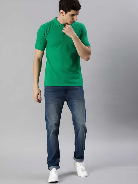 Solid Green Mens Polo T-Shirt