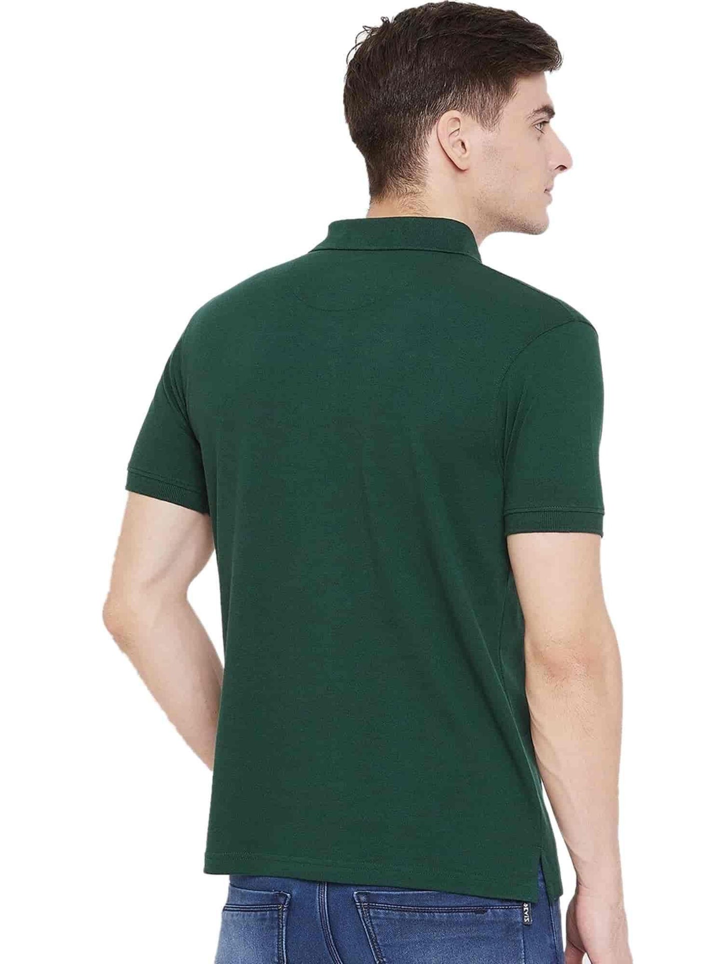 Solid Bottle Green Mens Polo T-Shirt