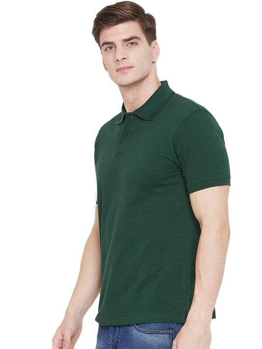 Solid Bottle Green Mens Polo T-Shirt