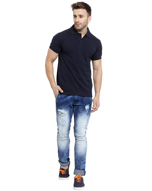 Solid Blue Mens Polo T-Shirt