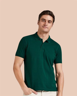 Solid Bottle Green Mens Polo T-Shirt