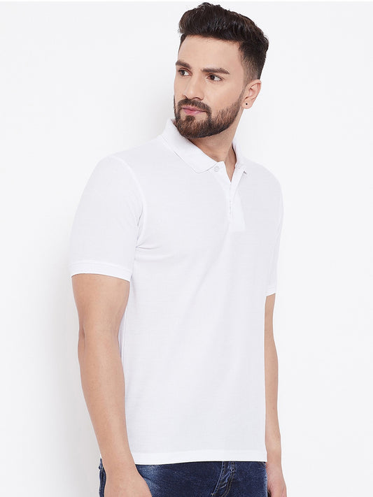 Solid White Mens Polo T-Shirt